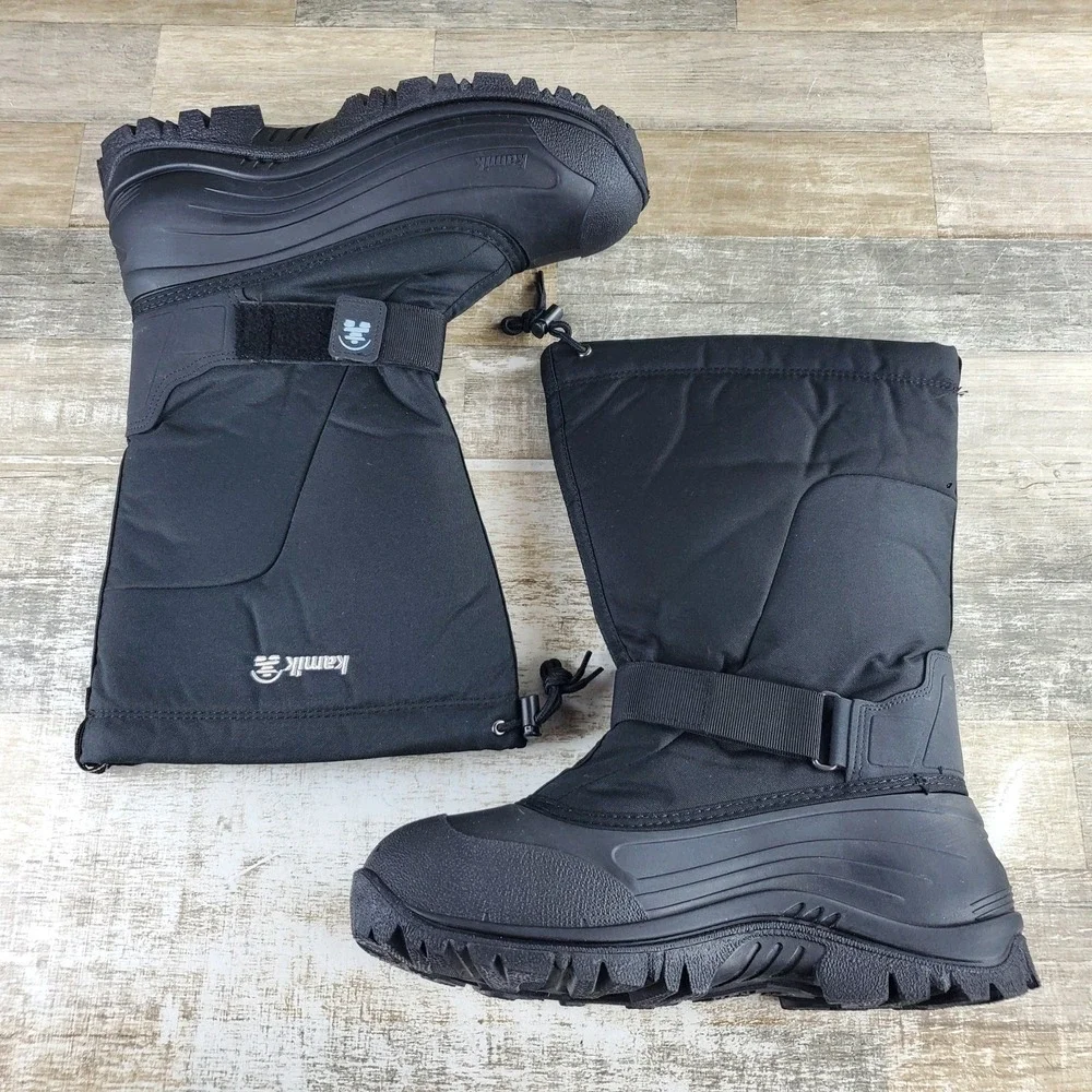 Kamik Greenbay 4 Men Winter Boot Sz 15 Black Insulated Midfoot Hook & Loop Strap